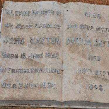 HAYTON John 1882-1936 &amp; Martha -1946