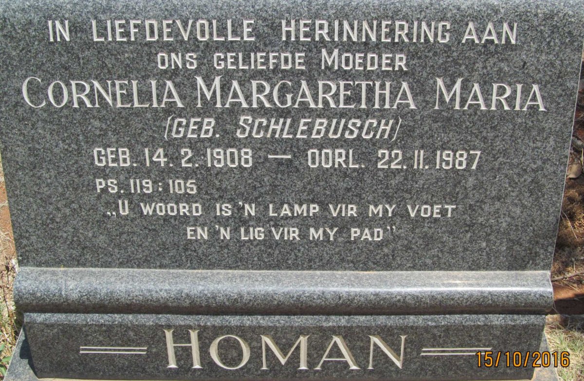 HOMAN Cornelia Margaretha Maria nee SCHLEBUSCH 1908-1987