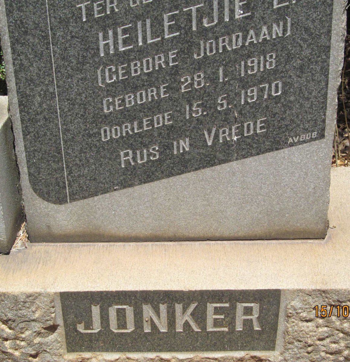 JONKER Heiletjie ?. nee JORDAAN 1918-1970