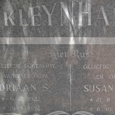 KLEYNHANS Adriaan S. 1922-1974 &amp; Susanna M. 1925-1981