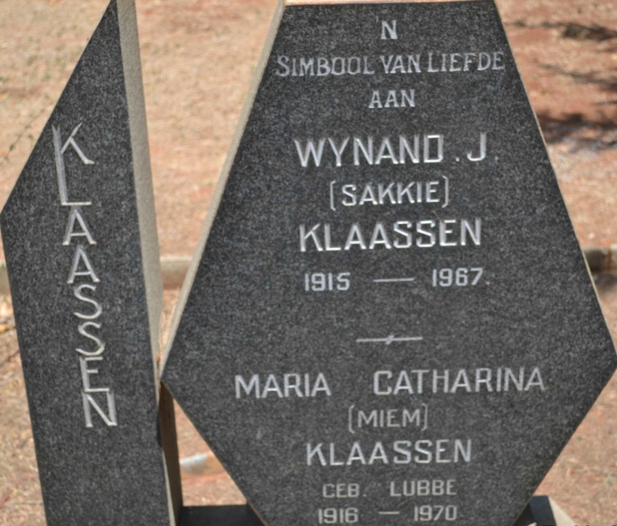 KLAASSEN Wynand J. 1915-1967 &amp; Maria Catharina LUBBE 1916-1970