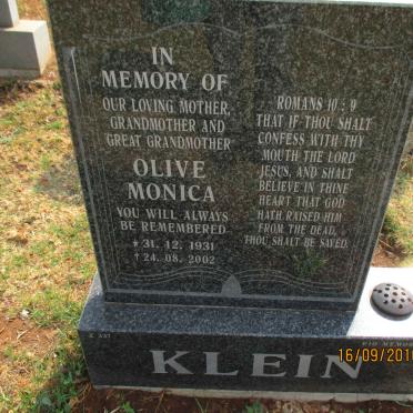 KLEIN Olive Monica 1931-2002
