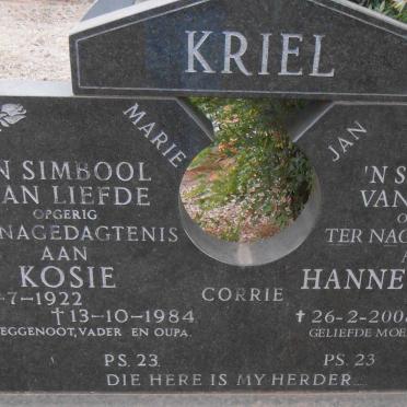 KRIEL Kosie 1922-1984 &amp; Hannetjie HENNING 1925-2008