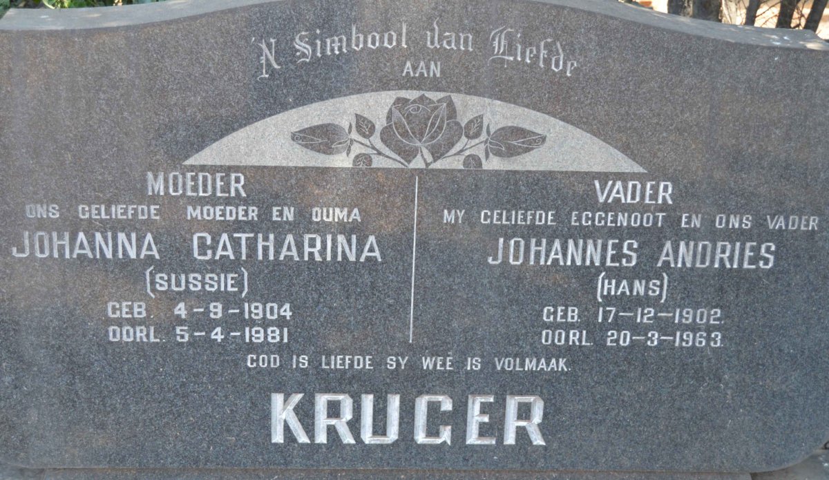 KRUGER Johannes Andries 1902-1963 &amp; Johanna Catharina 1904-1981
