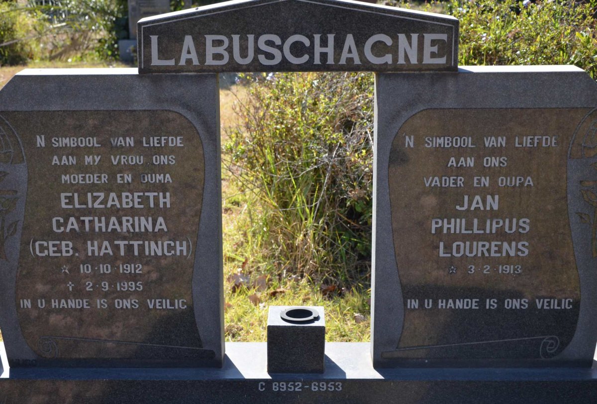 LABUSCHAGNE Jan Phillipus Lourens 1913- &amp; Elizabeth Catharina HATTINGH 1912-1995