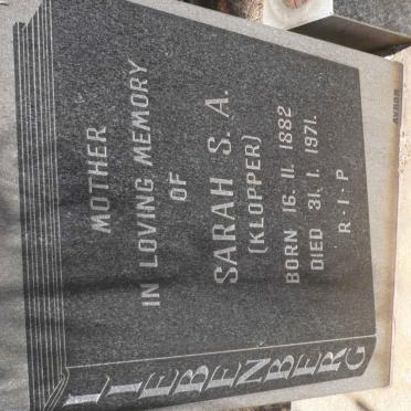 LIEBENBERG Sarah S.A. nee KLOPPER 1882-1971