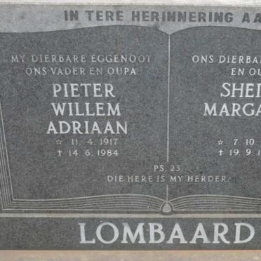 LOMBAARD Pieter Willem Adriaan 1917-1984 &amp; Sheila Margaret 1926-1997