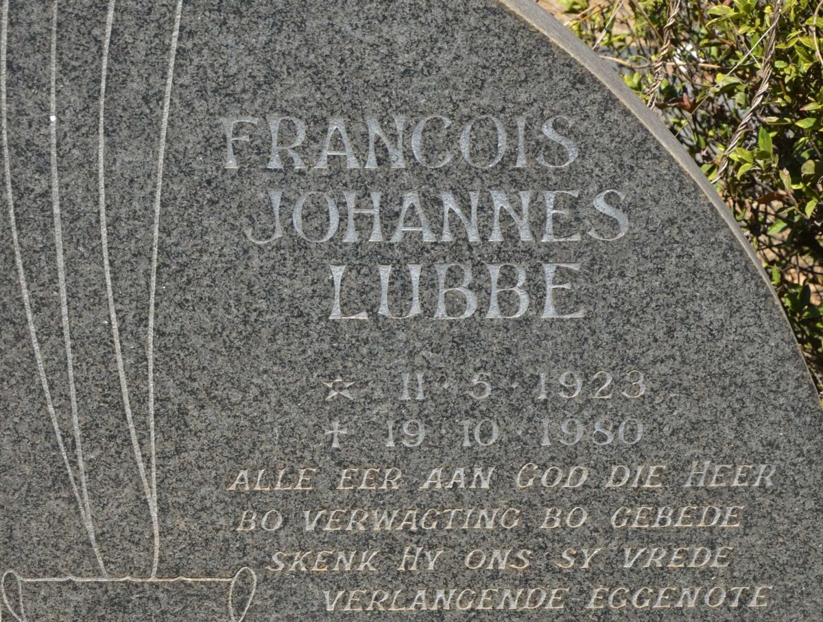 LUBBE Francois Johannes 1923-1980