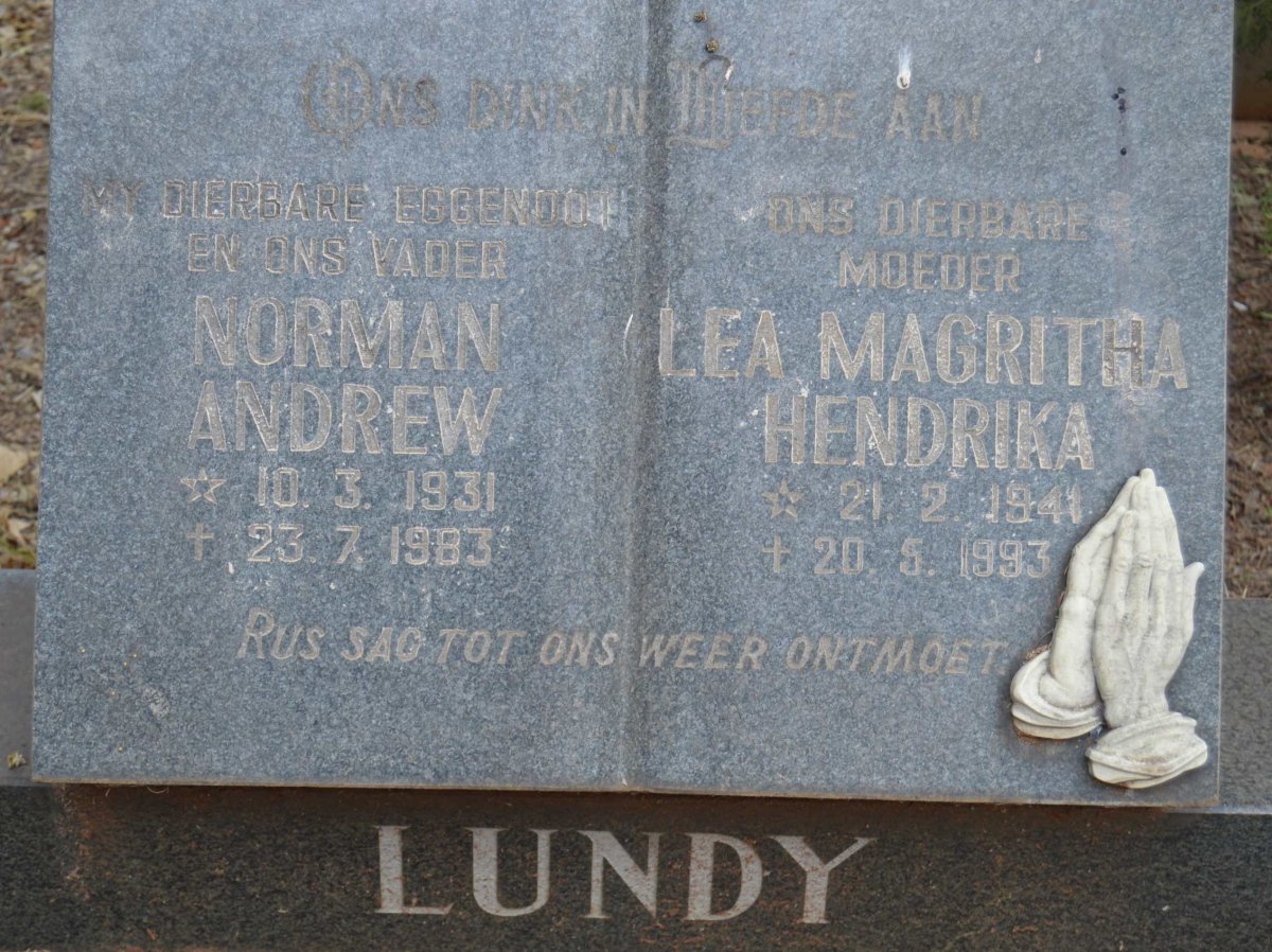 LUNDY Norman Andrew 1931-1983 &amp; Lea Magritha Hendrika 1941-1993