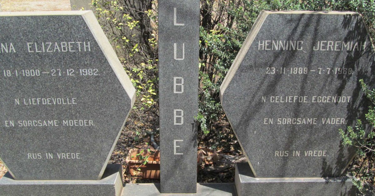 LUBBE Henning Jeremiah 1889-1968 &amp; Anna Elizabeth 1900-1982