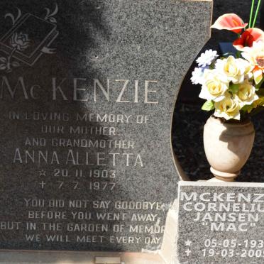 McKENZIE Anna Alletta 1903-1977 :: MCKENZIE Cornelius Jansen 1937-2009