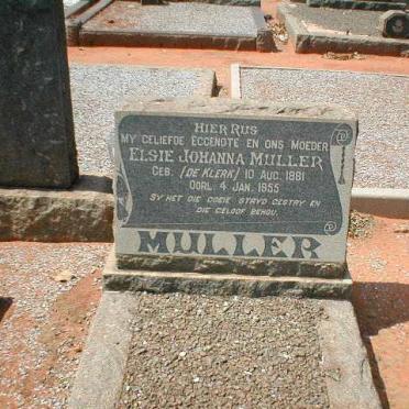 MULLER Elsie Johanna Muller nee DE KLERK 1881-1955