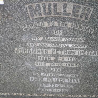 MULLER Johannes Petrus 1911-1944 &amp; Annie POLLOCK 1909-2000