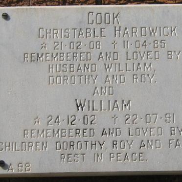 COOK William 1902-1991 &amp; Christable Hardwick 1908-1985