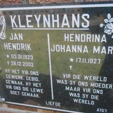 KLEYNHANS Jan Hendrik 1923-2002 &amp; Hendrina Johanna Maria 1927-