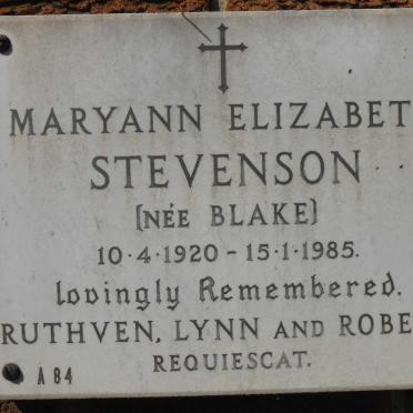 STEVENSON Maryann Elizabeth nee BLAKE 1920-1985