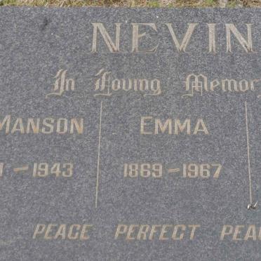 NEVIN W. Manson 1871-1943 &amp; Emma 1869-1967 :: NEVIN Robert 1895-1958