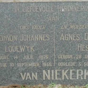 NIEKERK Salomon Johannes Lodewyk, van 1875-1956 &amp; Agnes Dorothea Hester 1879-1945