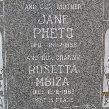 PHETO Jane -1958 :: MBIZA Rosetta -1968