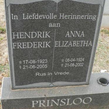 PRINSLOO Hendrik Frederik 1923-2005 &amp; Anna Elizabeth 1924-2002