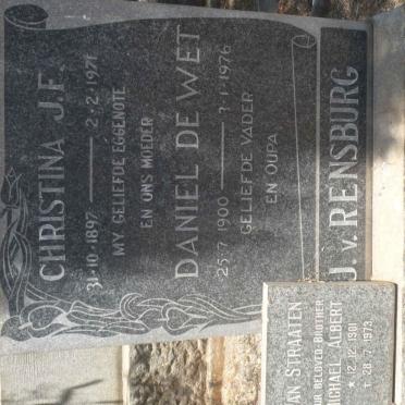 RENSBURG Daniel De Wet, J. v. 1900-1976 &amp; Christina J.F. 1897-1971 :: VAN STRAATEN Michael Albert 1901-1973