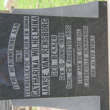 RENSBURG Catharina Wilhelmina, Janse van nee BEKKER 1898-1995
