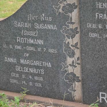 ROTHMANN Hendrik Francis 1884-1961 &amp; Sarah Susanna GELDENHUYS 1889-1969