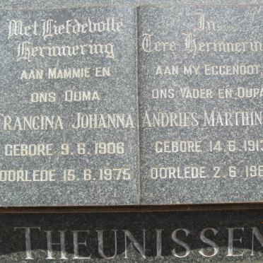 THEUNISSEN Andries Marthinus 1913-1964 &amp; Francina Johanna 1906-1975