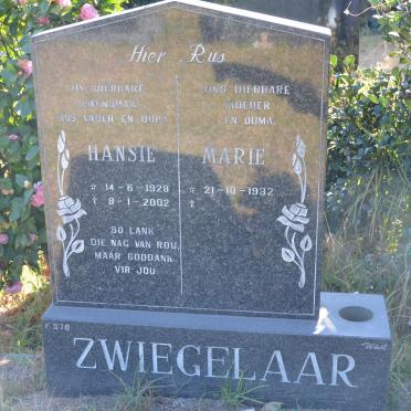 ZWIEGELAAR Hansie 1928-2002 &amp; Marie 1932-