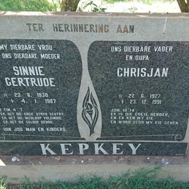 KEPKEY Chrisjan 1927-1991 &amp; Sinnie Gertrude 1930-1987