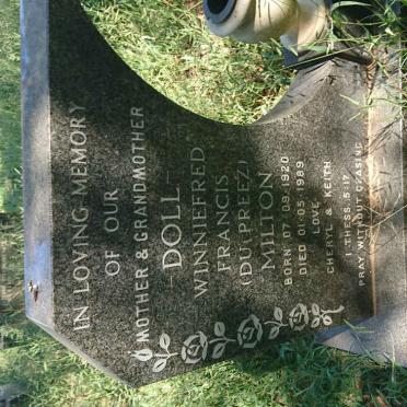 MILTON Winniefred Francis nee DU PREEZ 1920-1989