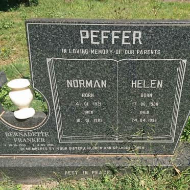 PEFFER Norman 1921-1983 &amp; Helen 1928-1996 :: FRANKER Bernadette 1959-2014