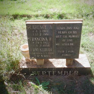 SEPTEMBER Clarence A. 1918-1981 &amp; Francina F. 1922-1994 :: SEPTEMBER Ermyntrude nee GARSON 1950-1993