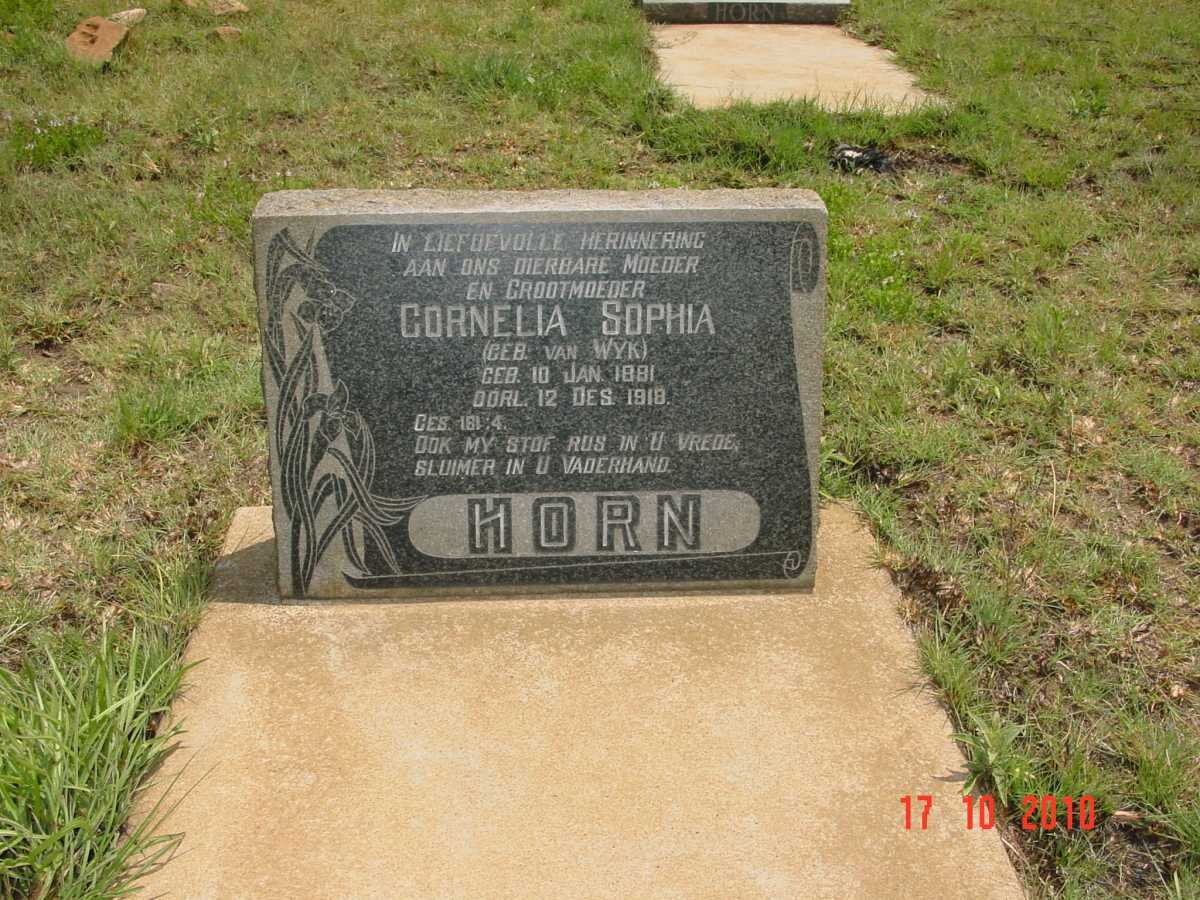 HORN Cornelia Sophia nee VAN WYK 1881-1918