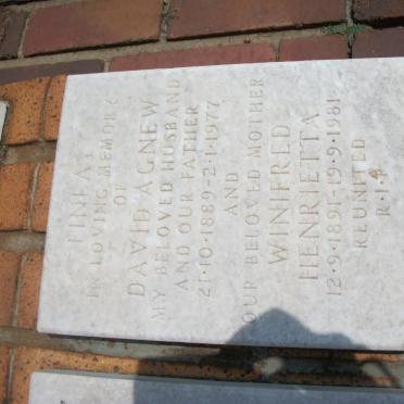 AGNEW David 1889-1977 &amp; Winifred Henrietta 1891-1981