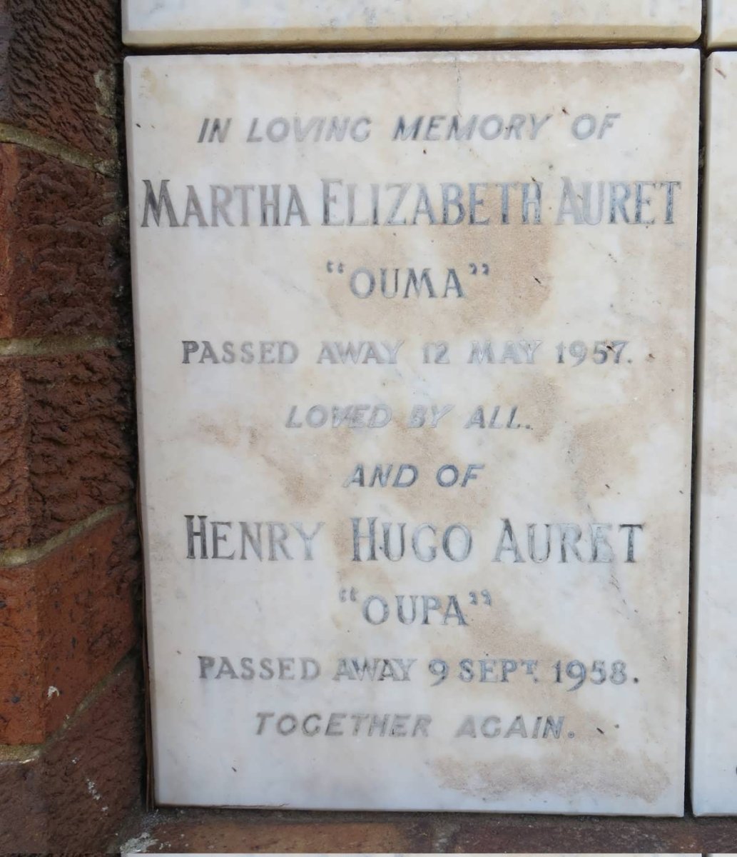 AURET Henry Hugo -1958 & Martha Elizabeth -1957