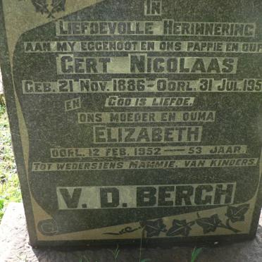 BERGH Gert Nicolaas, v.d. 1886-1950 &amp; Elizabeth -1952 :: BERGH Gert Nicolaas, v.d. 1930-1992 &amp; Janette 1933-2004