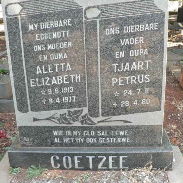 COETZEE Tjaart Petrus 1911-1980 &amp; Aletta Elizabeth 1913-1977