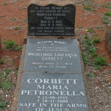 CORBETT Moonyean Caroline 1943-1950 :: CORBETT Wilhelmus Lodevicus -1973 :: CORBETT Maria Petronella 1922-2000
