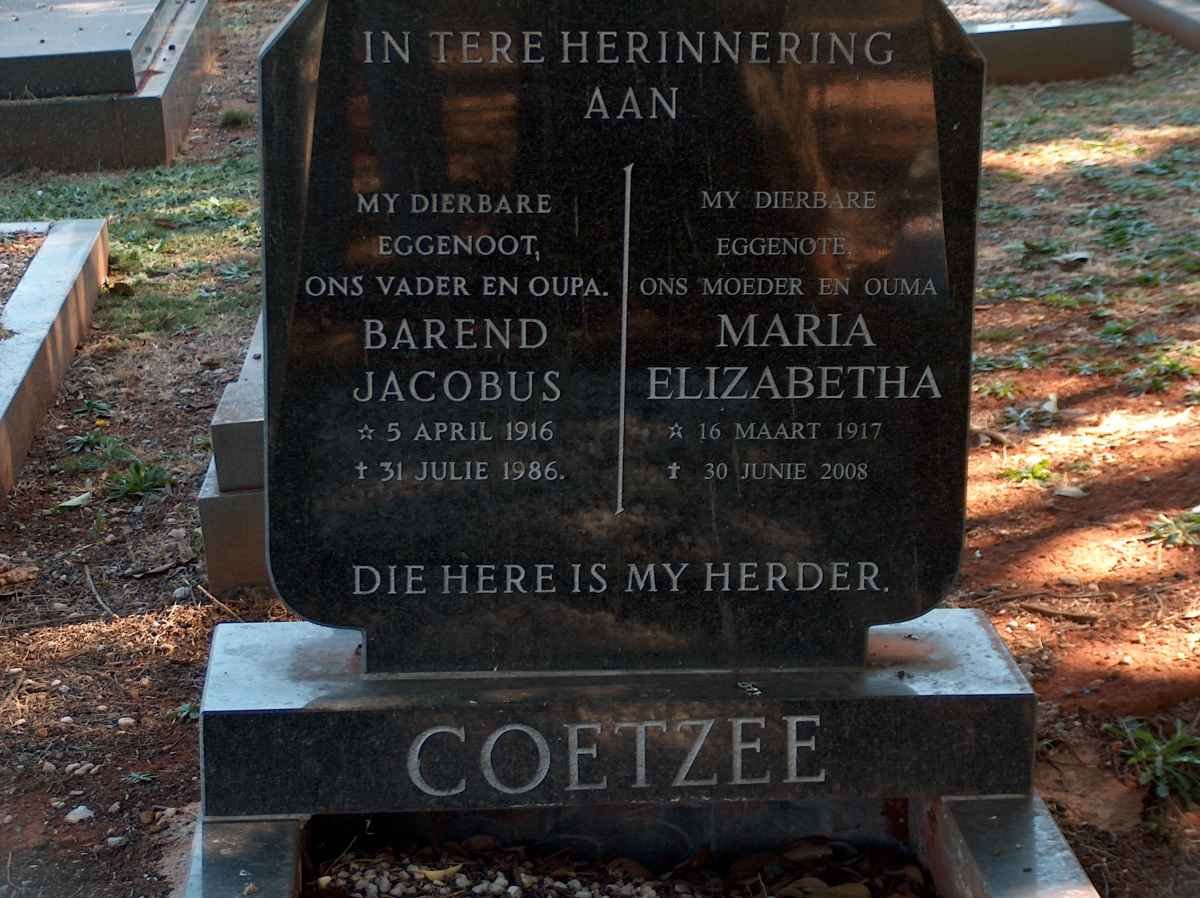 COETZEE Barend Jacobus 1916-1986 &amp; Maria Elizabetha 1917-2008