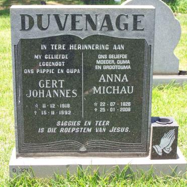 DUVENHAGE Gert Johannes 1918-1992 &amp; Anna Michau 1926-2009