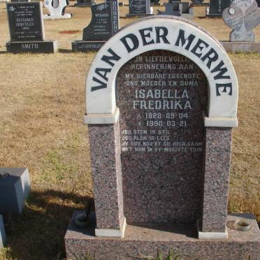 MERWE Isabella Fredrika, van der 1928-1998