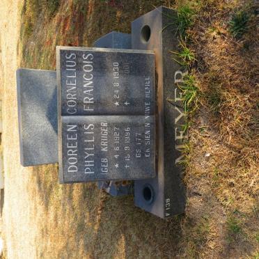 MEYER Cornelius Francois 1930-2001 &amp; Doreen Phyllis KRUGER 1927-1996