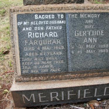 MERIFIELD Richard Farquhar -1959 &amp; Gertude Ann 1898-1985