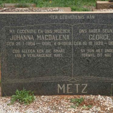 METZ George A.P. 1929-1967 &amp; Johanna Magdalena 1904-1969