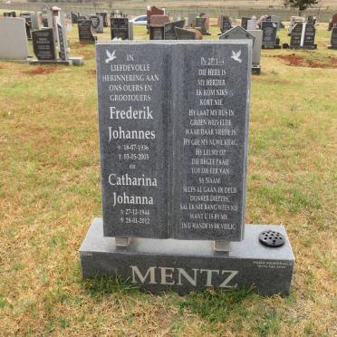 MENTZ Frederik Johannes 1936-2003 &amp; Catharina Johanna 1944-2012