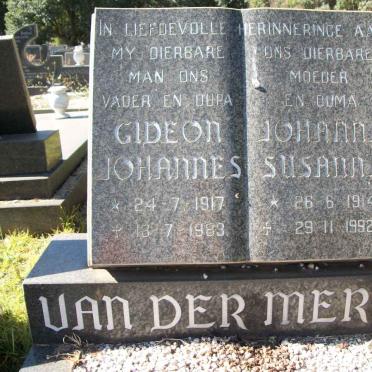 MERWE Gideon Johannes, van der 1917-1983 &amp; Johanna Susanna 1914-1992