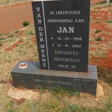 MERWE Johannes Hendrikus, van der 1956-2002