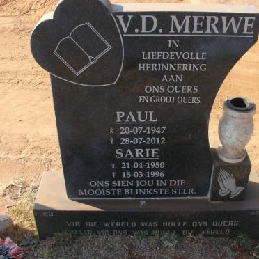 MERWE Paul van der 1947-2012 &amp; Sarie 1950-1996
