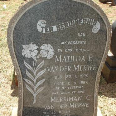 MERWE Merriman C., van der 1914-1998 &amp; Matilda E. 1920-1967